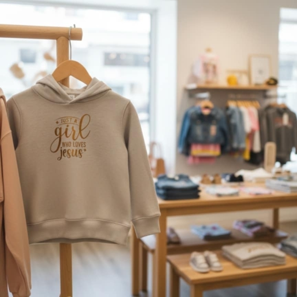 Kids Beige Hoodie - Just a Girl Who Loves Jesus